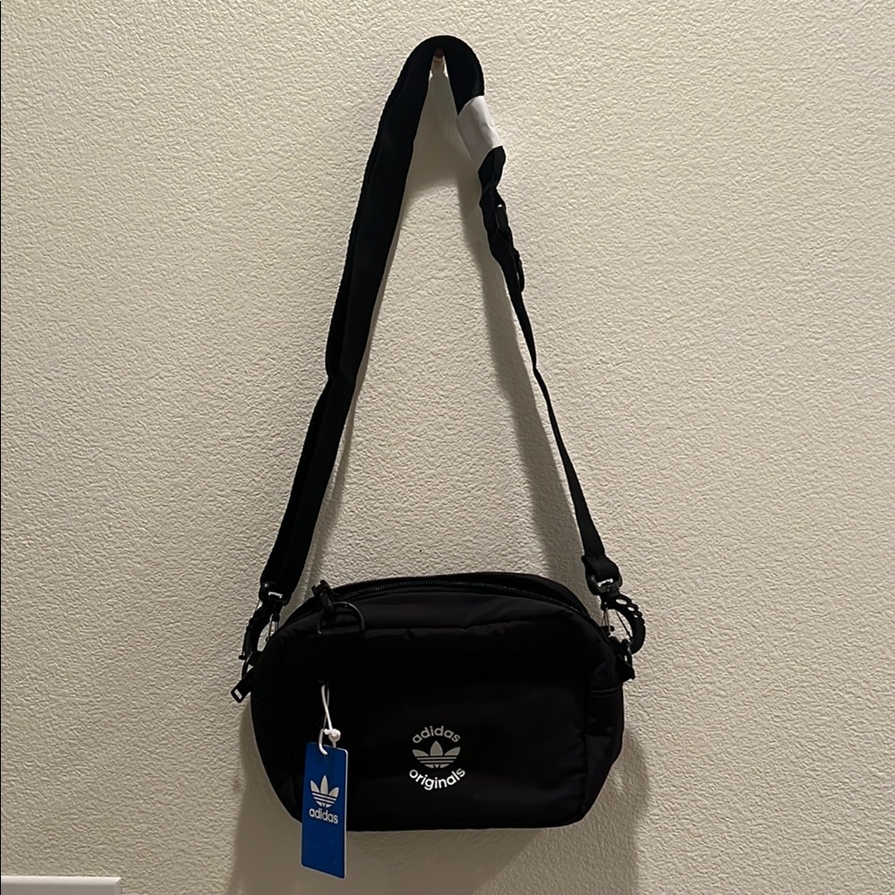 adidas Black Belt Bag with Adjustable Strap and Silver Zipper